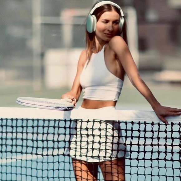 MARYSIA Steffi Top Cropped Halterneck Scalloped Trim Edges Yellow White Medium - Picture 2 of 9